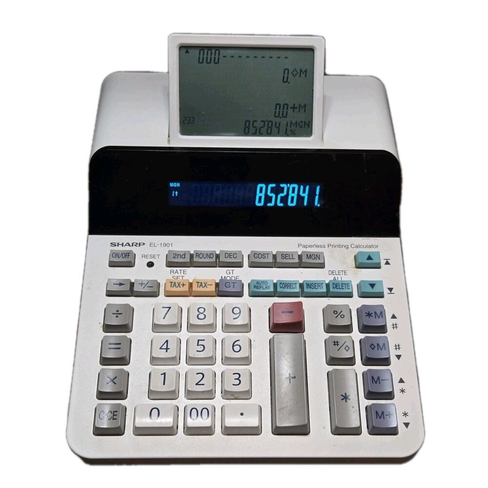 Sharp EL-1901 Paperless Printing Calculator Accounting Working w/ Power adapter